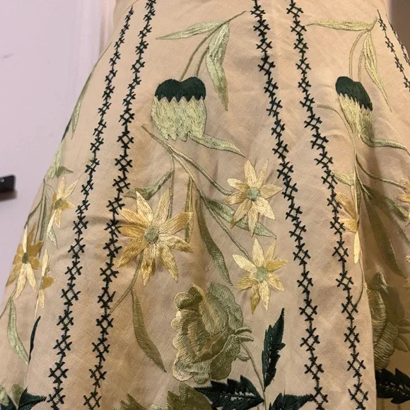 Sue Wong Vintage Yellow and Green Embroidered Midi Dress - Picture 4 of 10